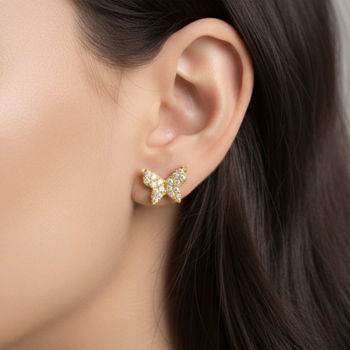 Golden Butterfly Cubic Zirconia Stud Earrings