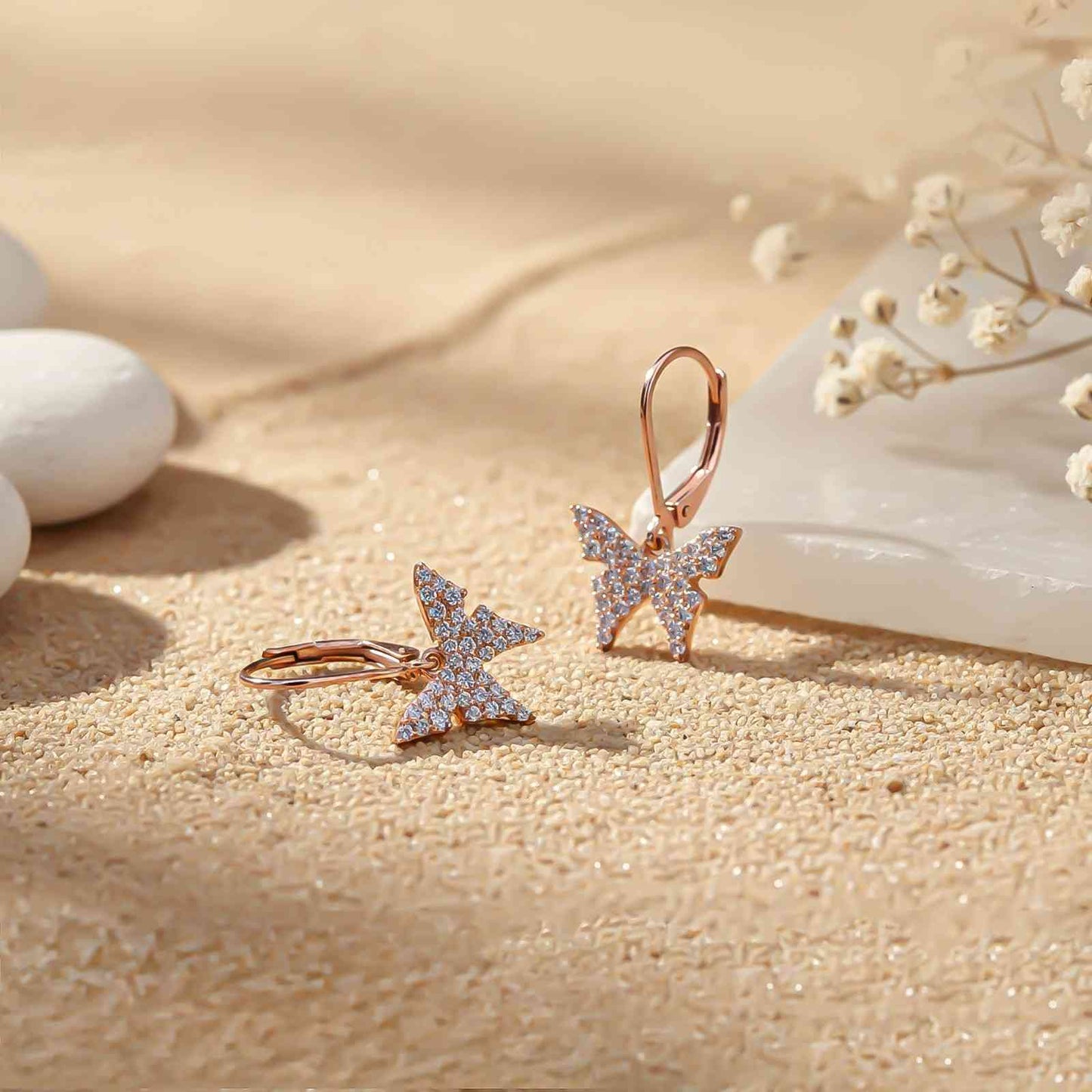 Rose Gold Charming Butterfly Earrings