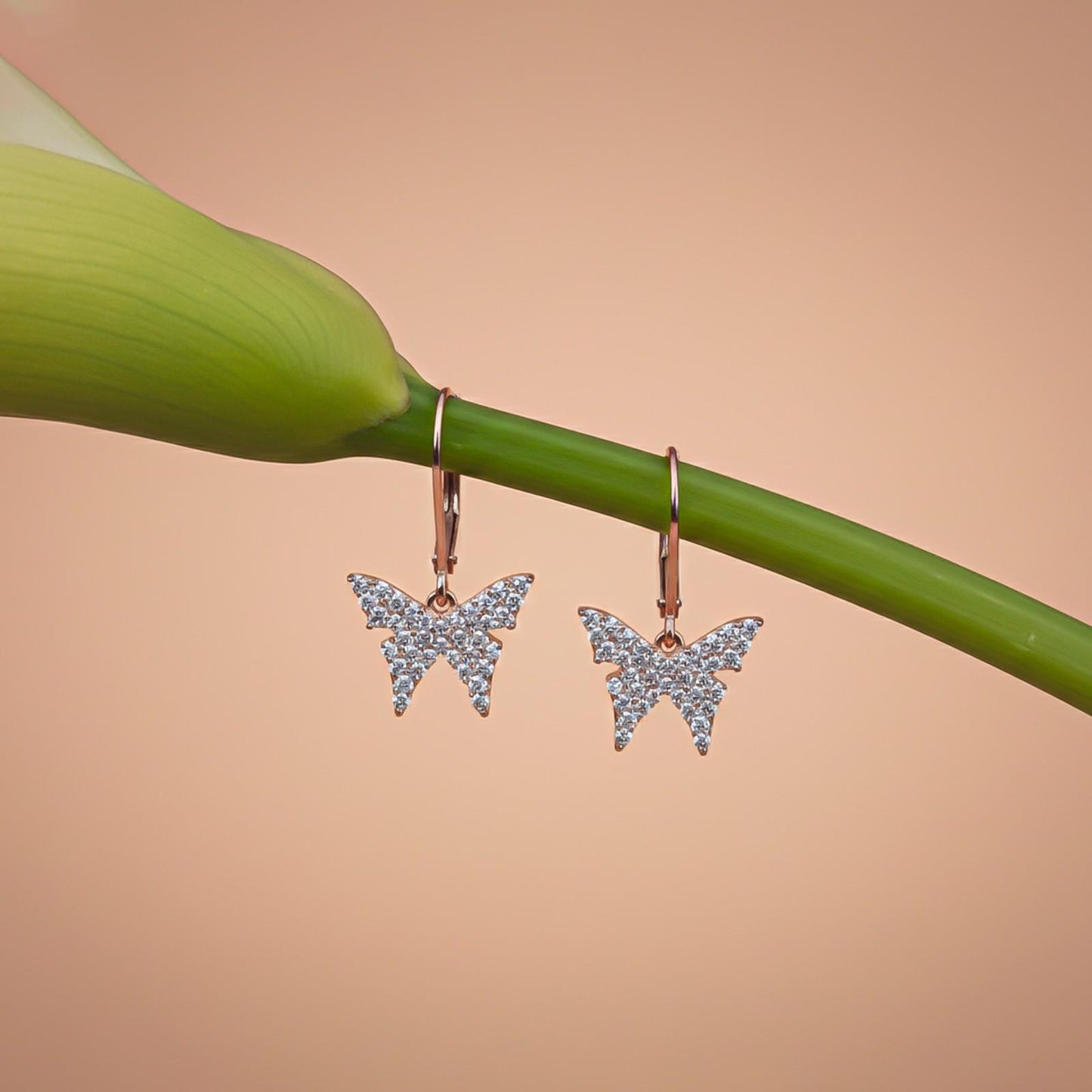 Rose Gold Charming Butterfly Earrings