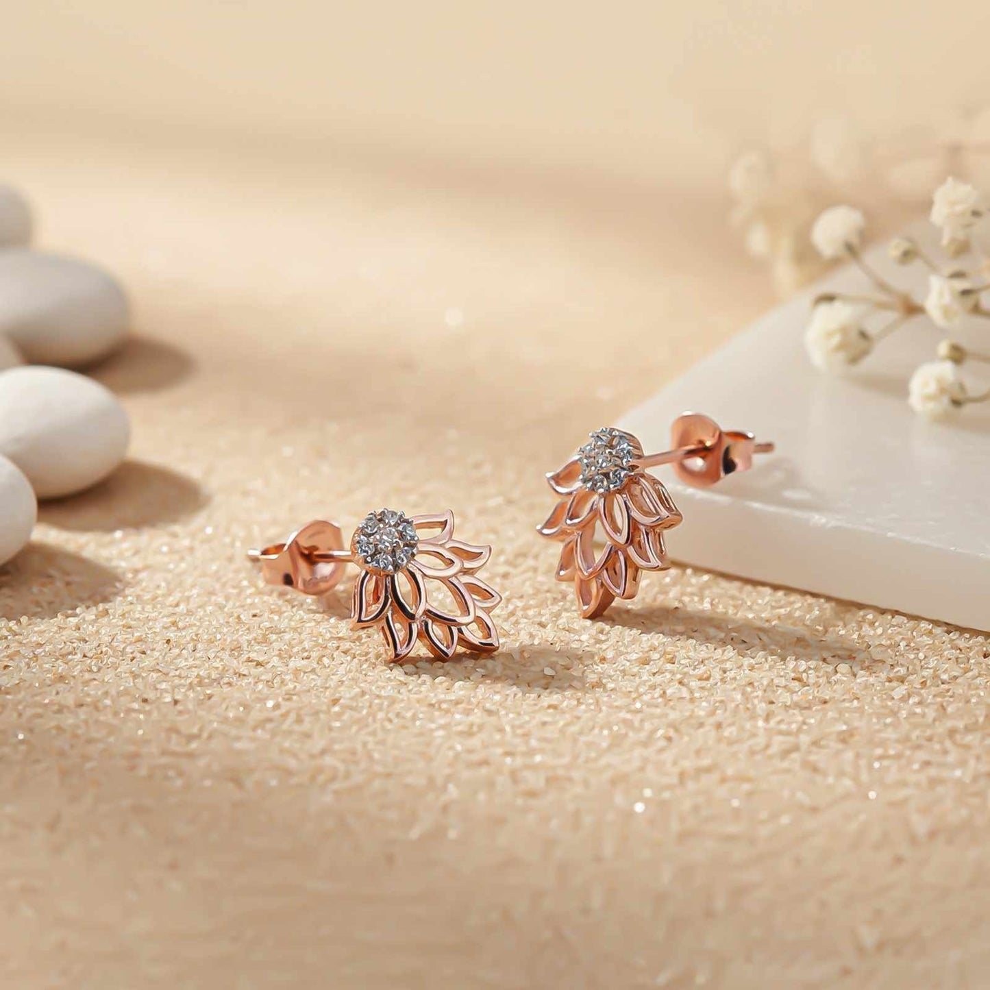 Rose Gold Lotus Stud Earrings