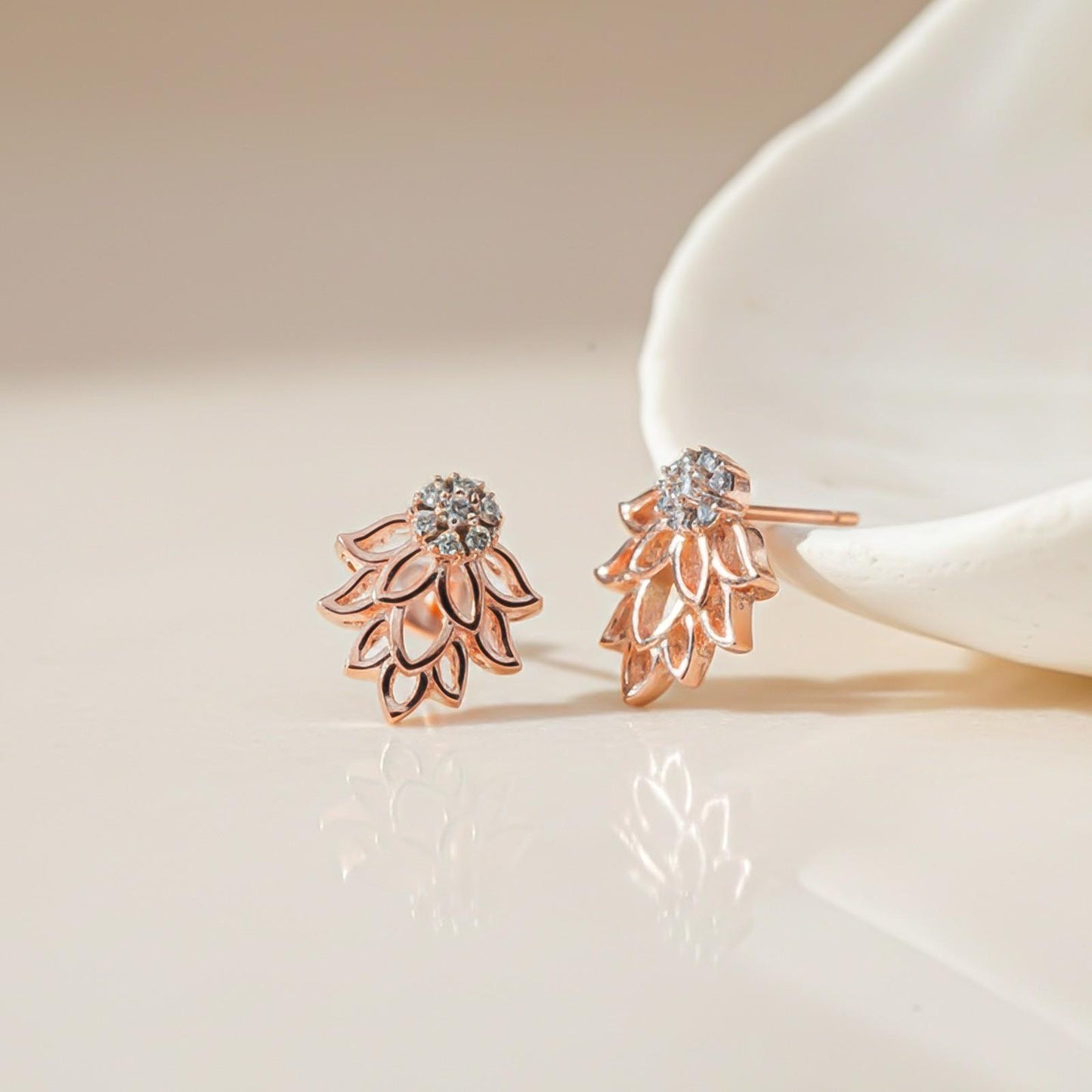 Rose Gold Lotus Stud Earrings