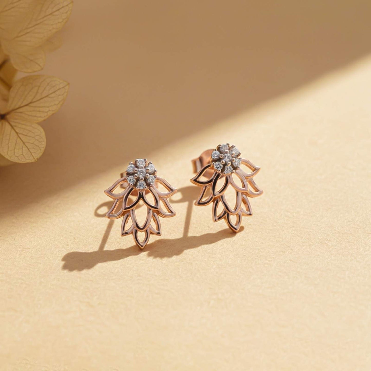 Rose Gold Lotus Stud Earrings