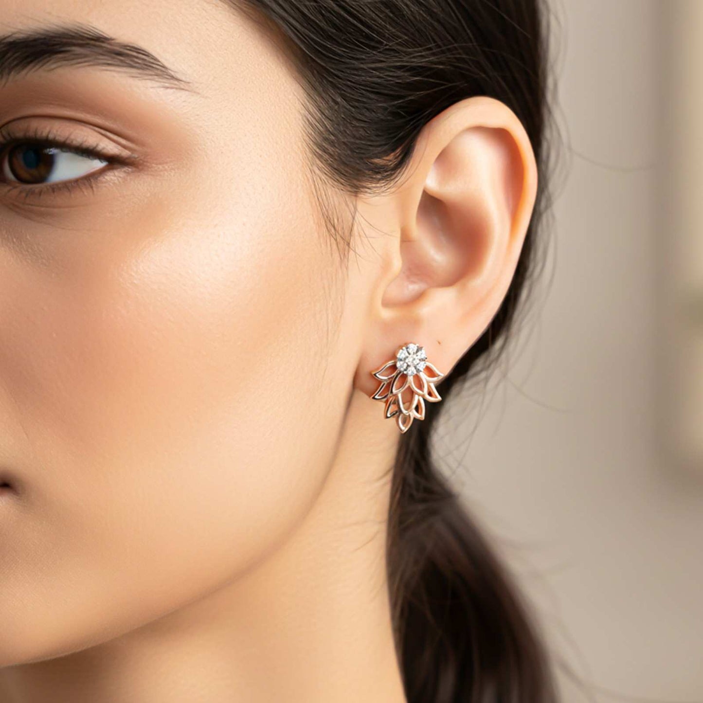 Rose Gold Lotus Stud Earrings