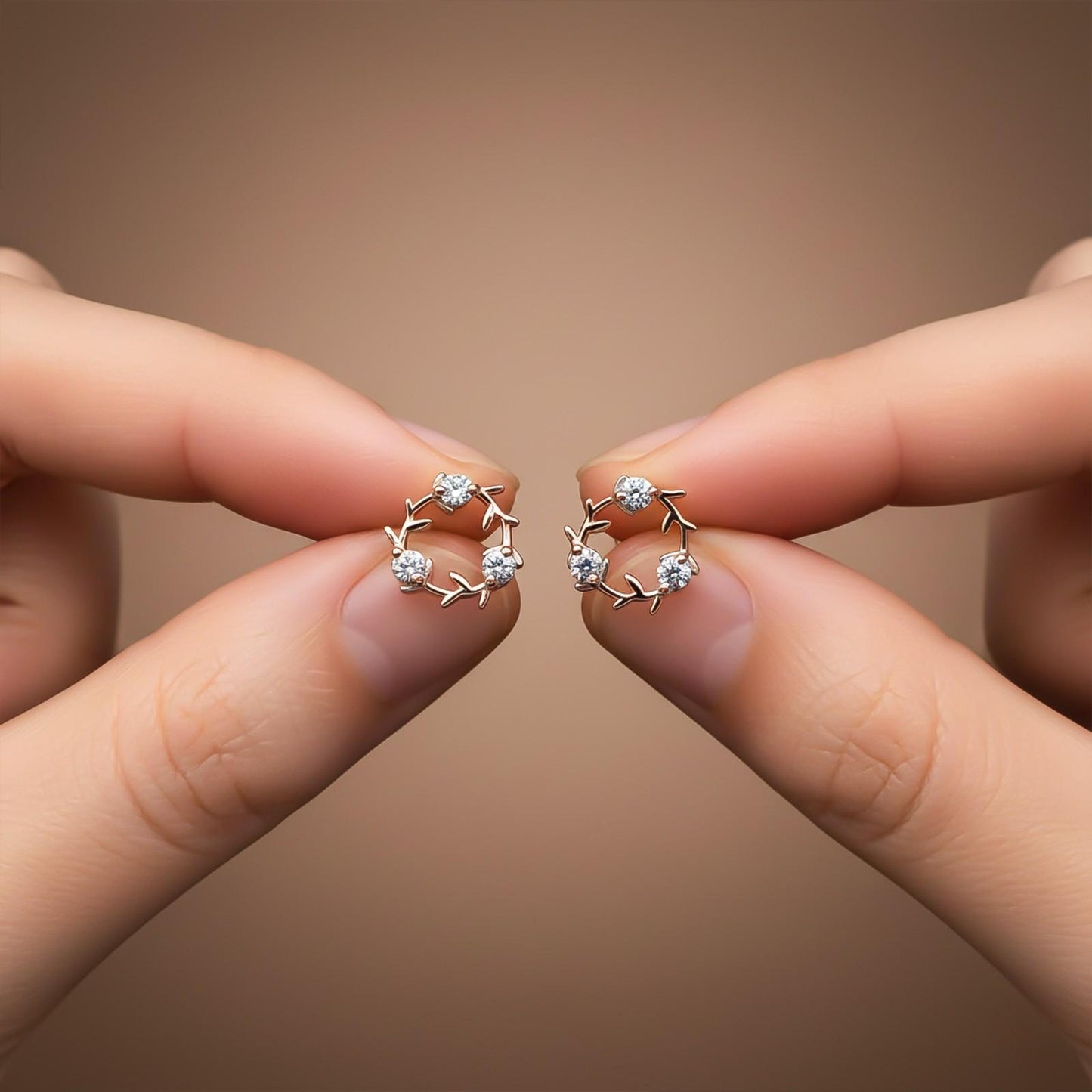 Rose Gold Forest Leaf Stud Earrings