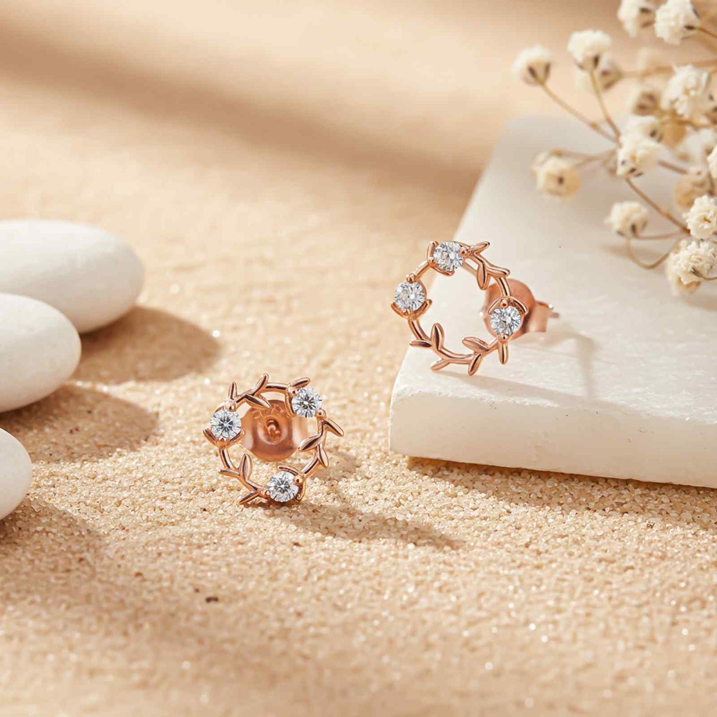 Rose Gold Forest Leaf Stud Earrings