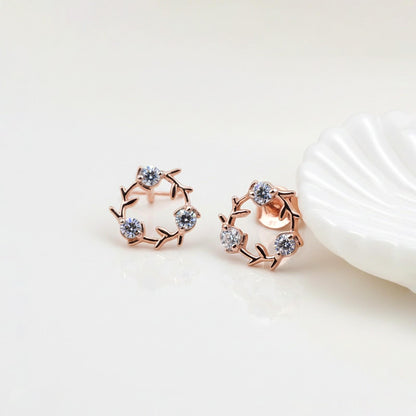 Rose Gold Forest Leaf Stud Earrings