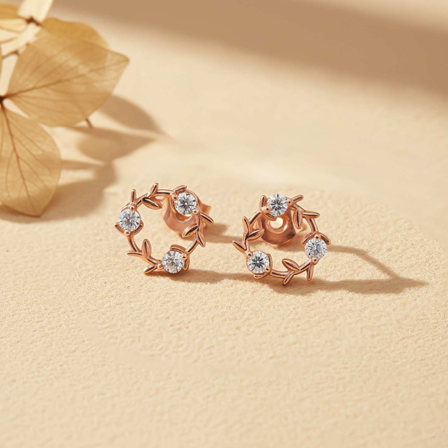 Rose Gold Forest Leaf Stud Earrings