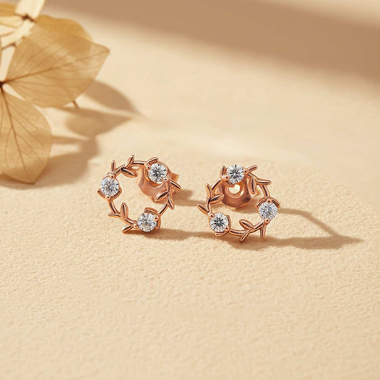 Rose Gold Forest Leaf Stud Earrings