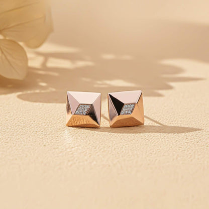 Rose Gold Pyramid Stud Earrings