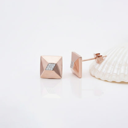 Rose Gold Pyramid Stud Earrings