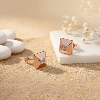Rose Gold Pyramid Stud Earrings