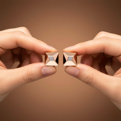 Rose Gold Pyramid Stud Earrings