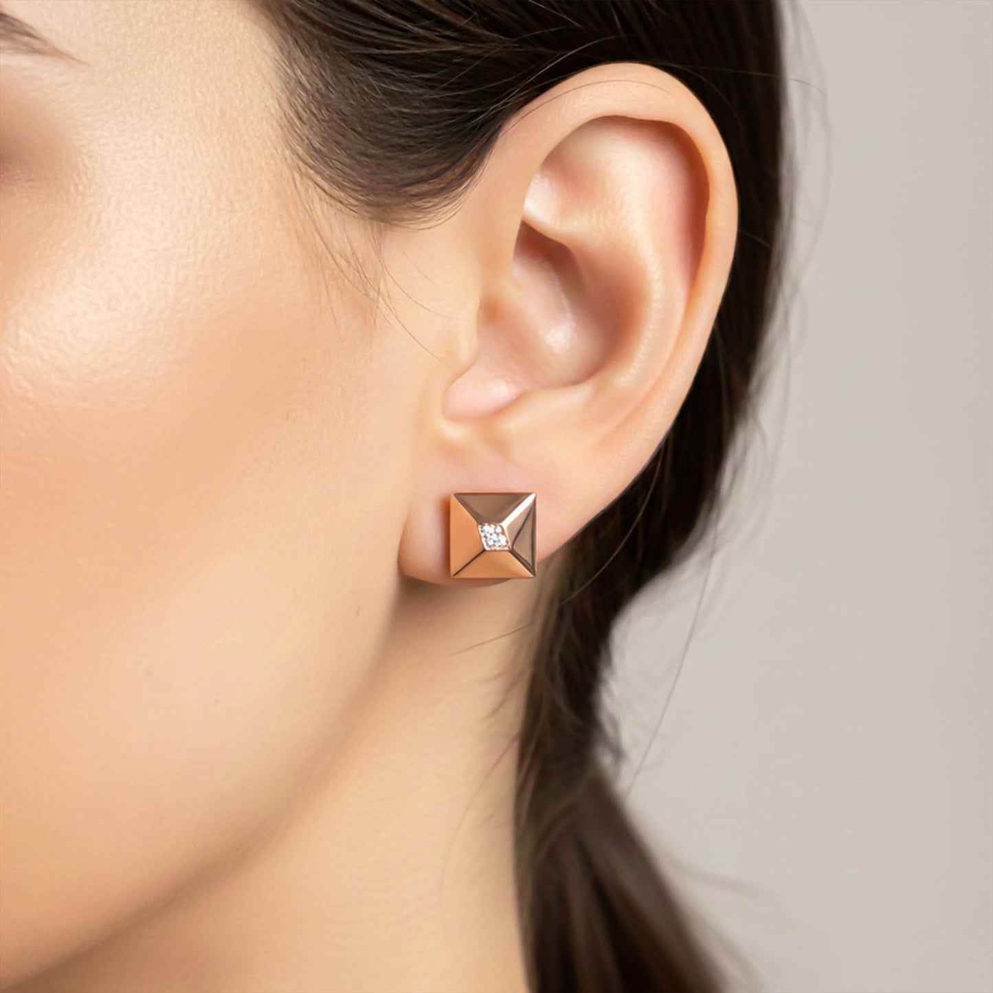 Rose Gold Pyramid Stud Earrings