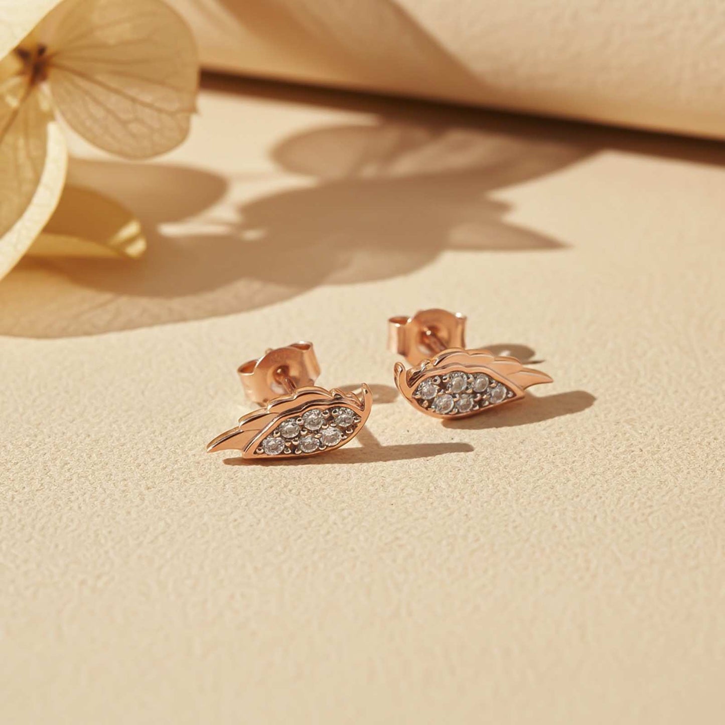 Rose Gold Mini Wings Stud Earrings
