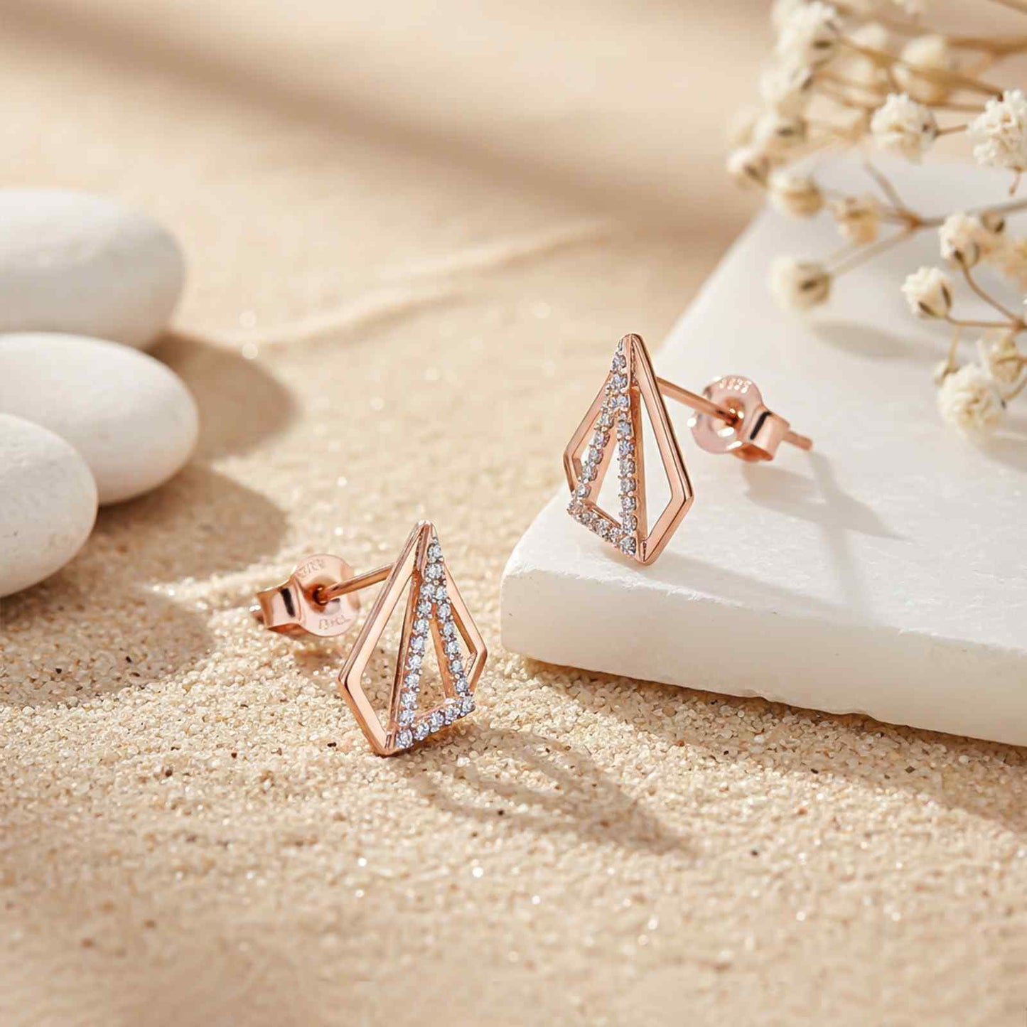 Rose Gold Triangular Earrings