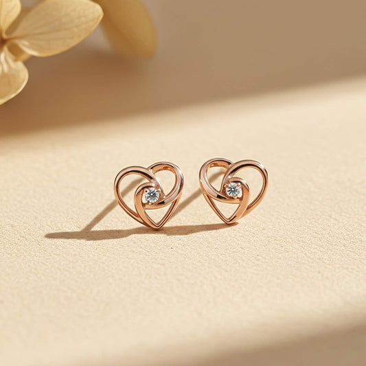 Rose Gold Zircon Studded Heart Earrings