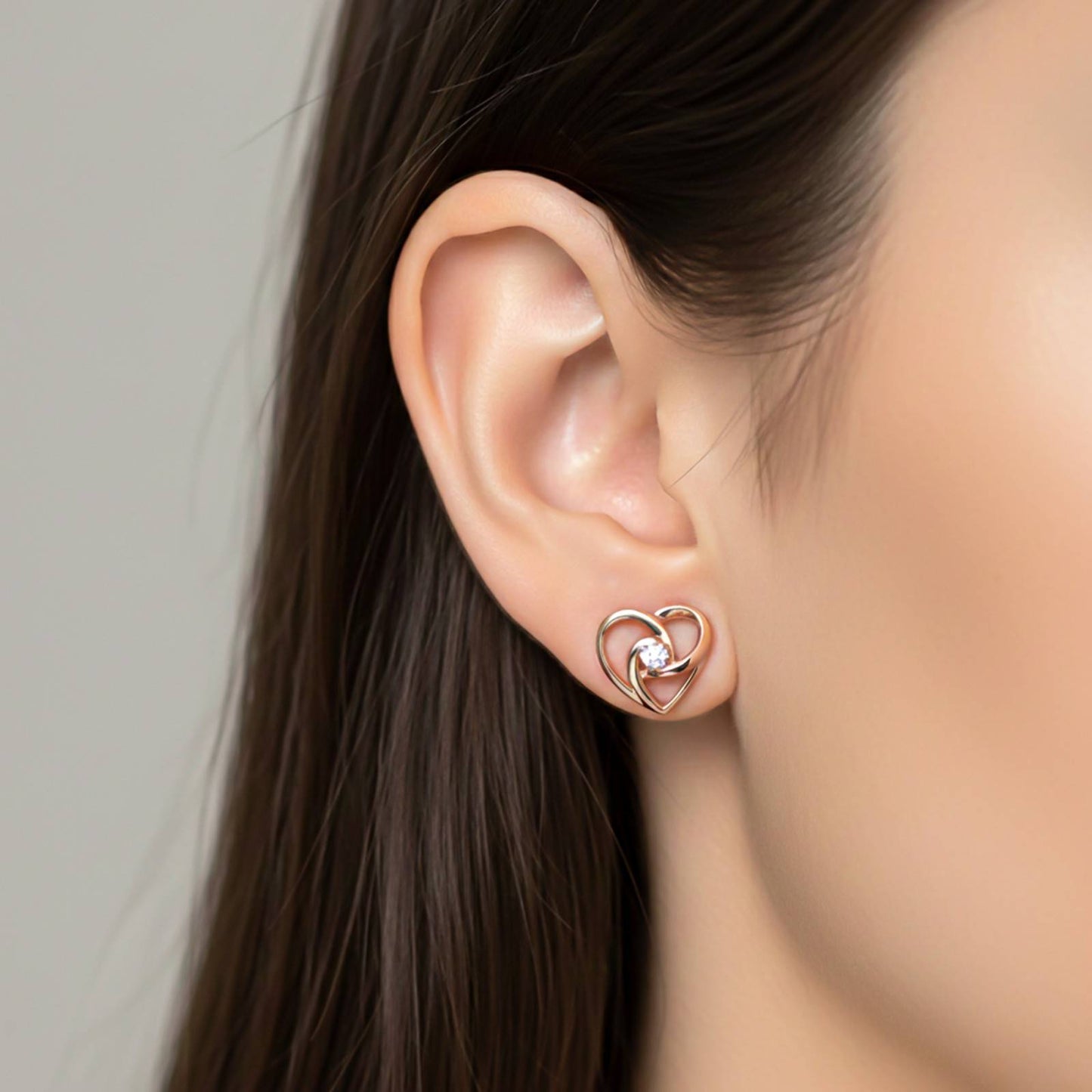 Rose Gold Zircon Studded Heart Earrings