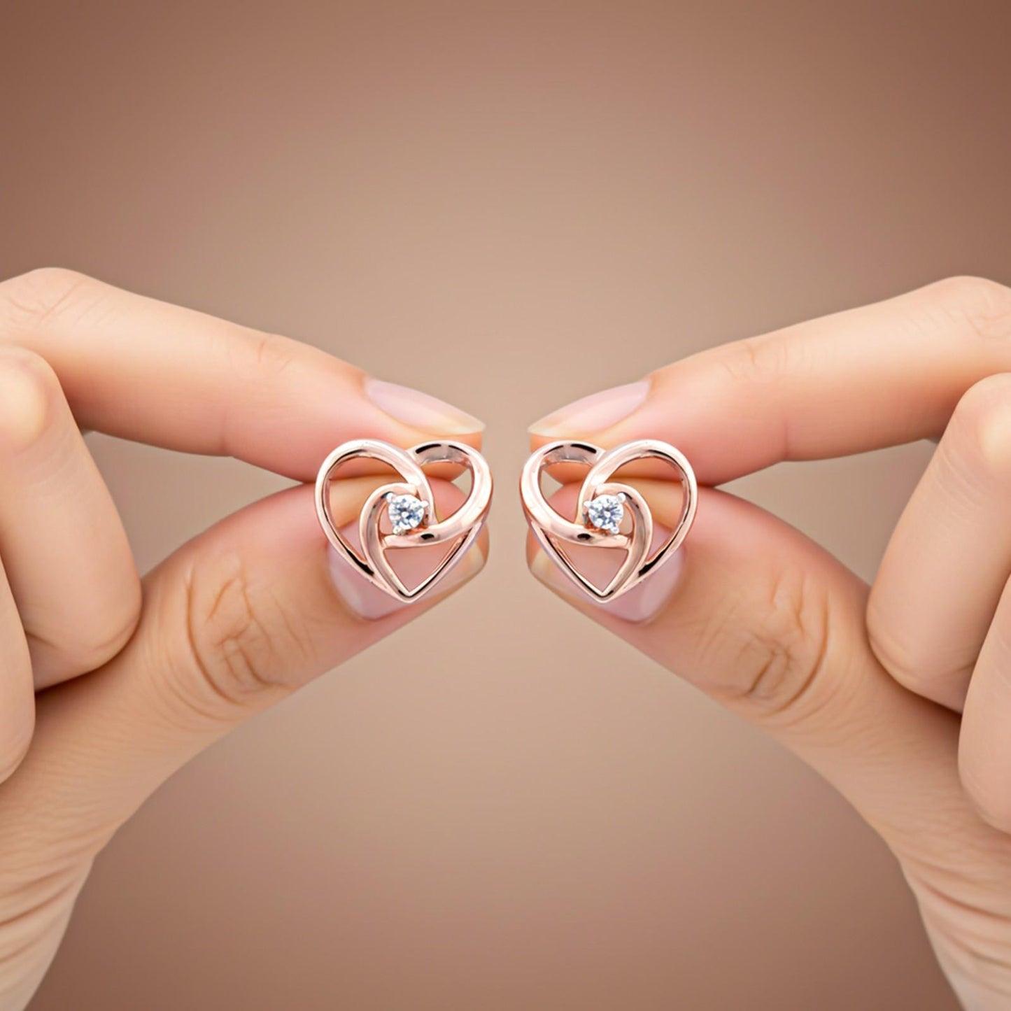 Rose Gold Zircon Studded Heart Earrings