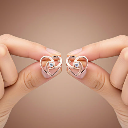 Rose Gold Zircon Studded Heart Earrings