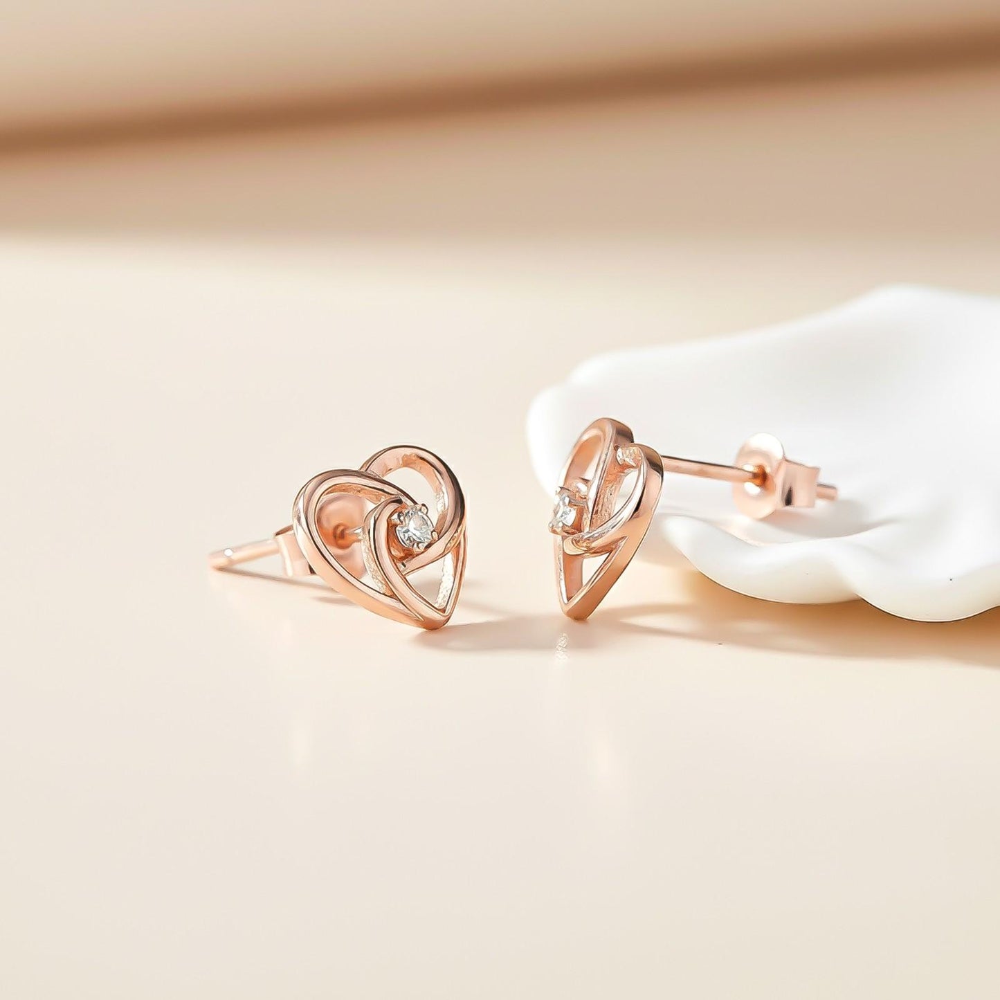 Rose Gold Zircon Studded Heart Earrings