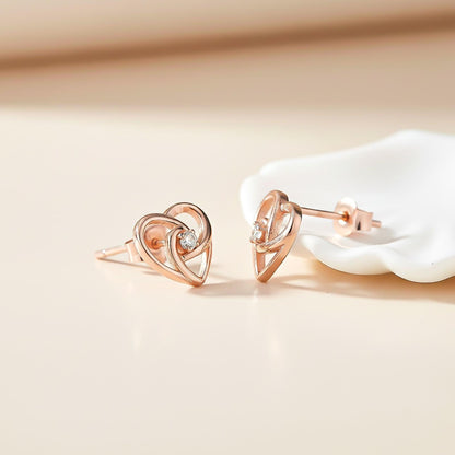 Rose Gold Zircon Studded Heart Earrings