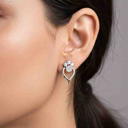 Silver Open Heart Zircon Stud Earrings