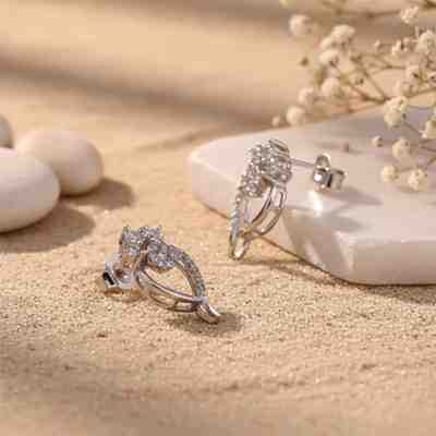Silver Open Heart Zircon Stud Earrings