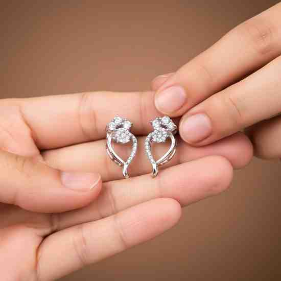 Silver Open Heart Zircon Stud Earrings