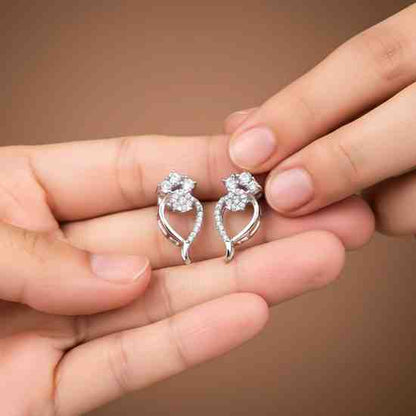 Silver Open Heart Zircon Stud Earrings