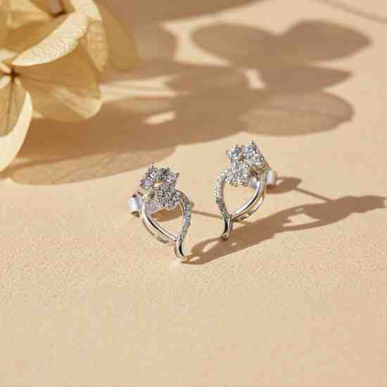Silver Open Heart Zircon Stud Earrings