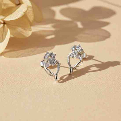 Silver Open Heart Zircon Stud Earrings
