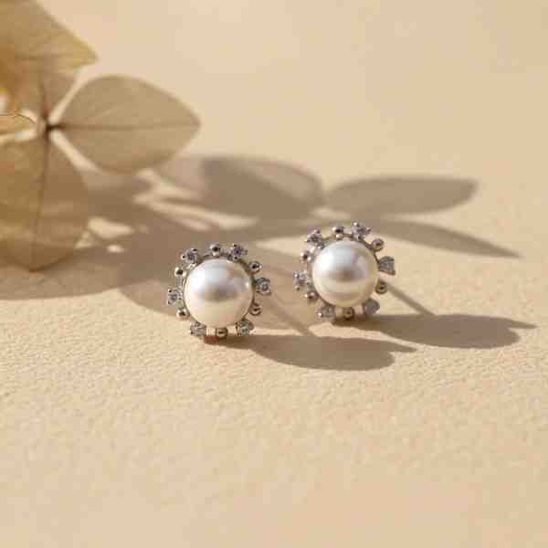 Silver Pearl Petal Earrings