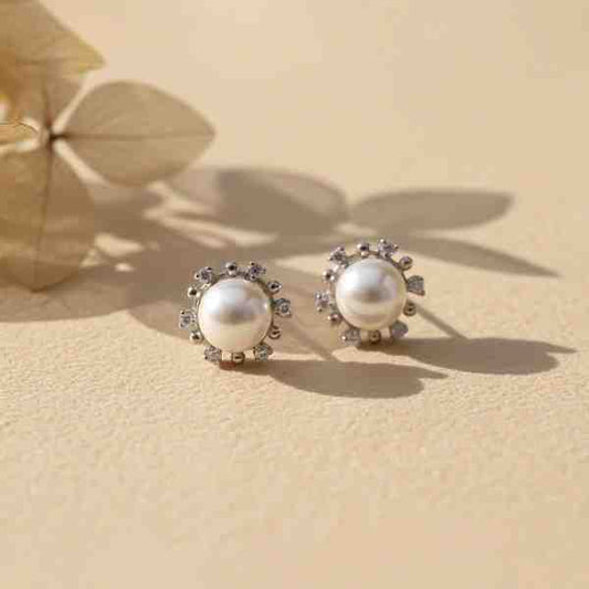 Silver Pearl Petal Earrings