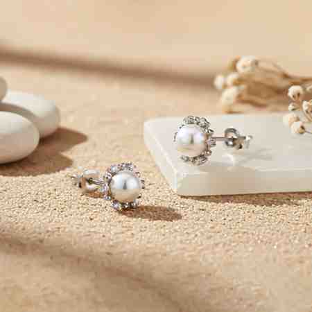 Silver Pearl Petal Earrings