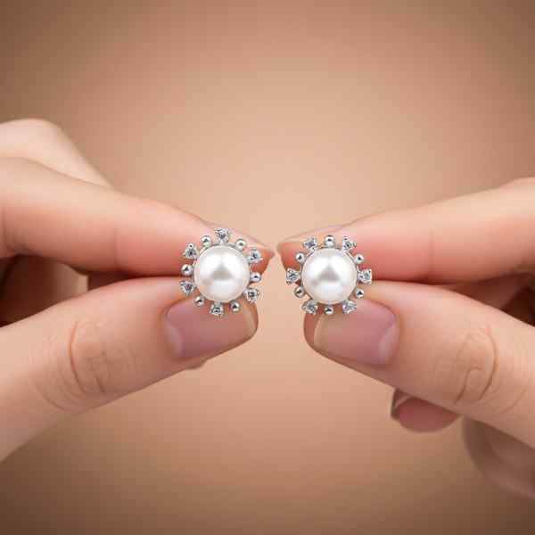 Silver Pearl Petal Earrings