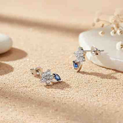 Silver Sapphire Blue Star Earrings