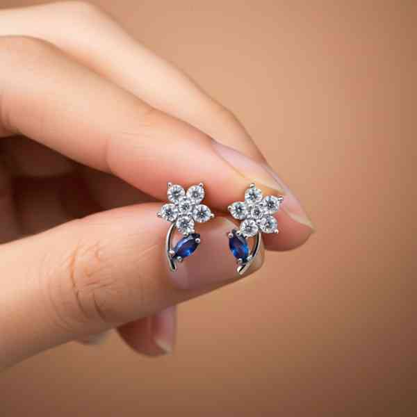 Silver Sapphire Blue Star Earrings