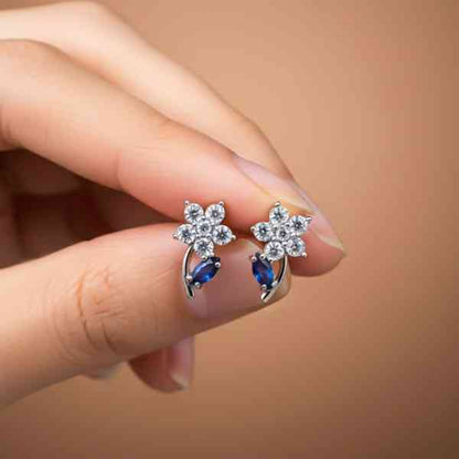 Silver Sapphire Blue Star Earrings