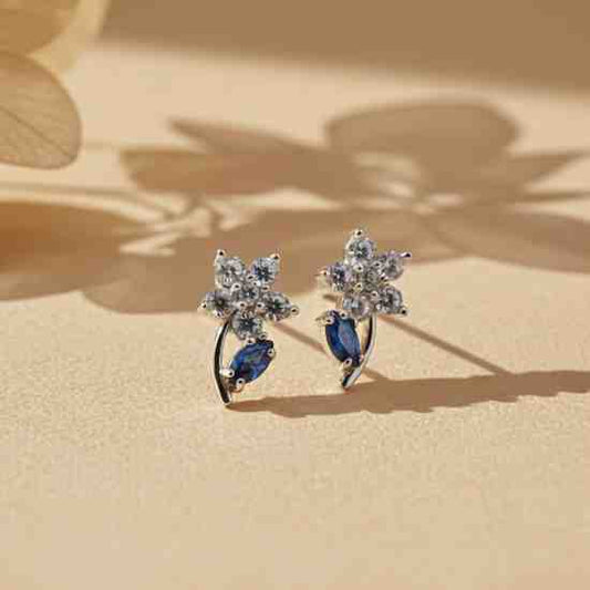 Silver Sapphire Blue Star Earrings