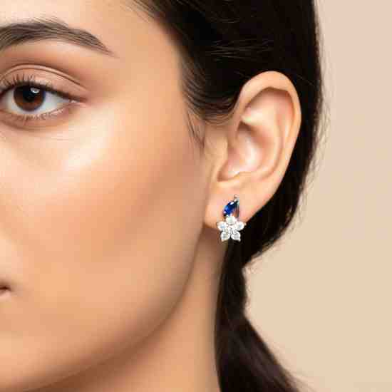 Silver Sapphire Blue Star Earrings
