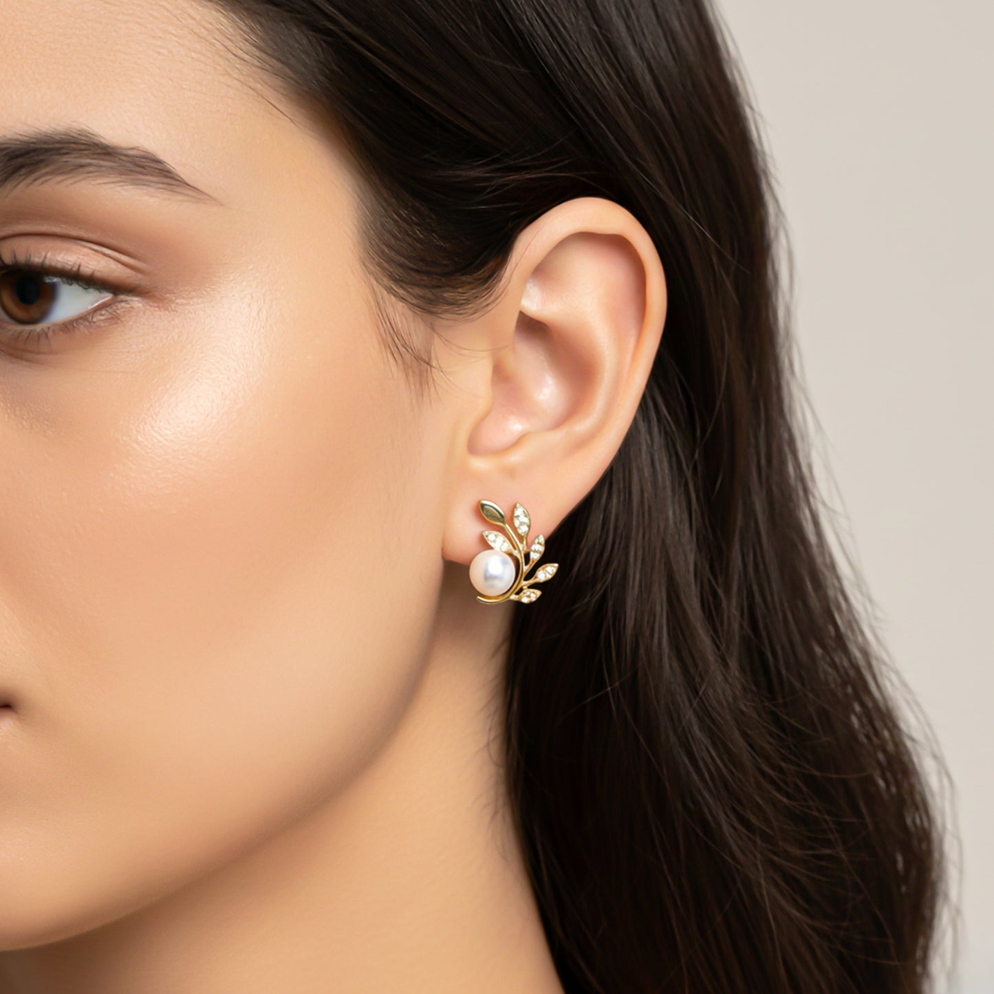 Golden Pearl Leaf Stud Earrings
