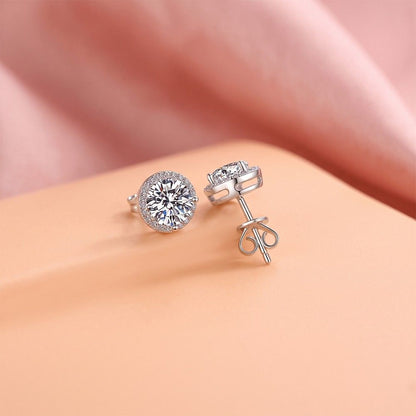 Round Halo Solitaire Stud Earrings