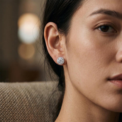 Round Halo Solitaire Stud Earrings