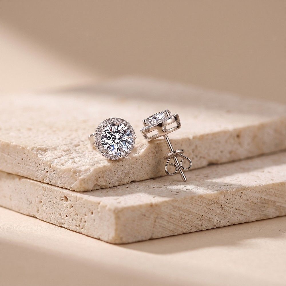 Round Halo Solitaire Stud Earrings