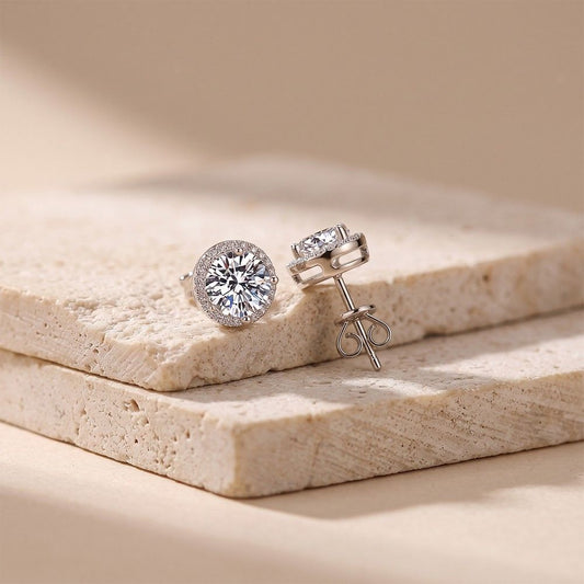 Round Halo Solitaire Stud Earrings