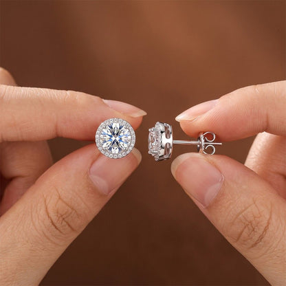 Round Halo Solitaire Stud Earrings