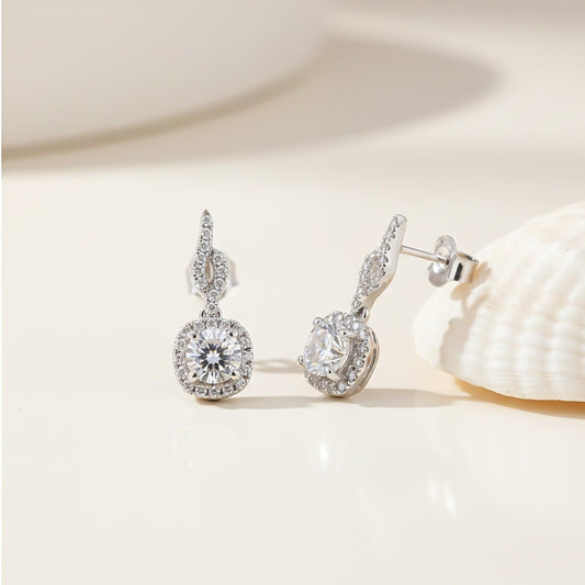 Silver Drizzle Halo Drop Earrings