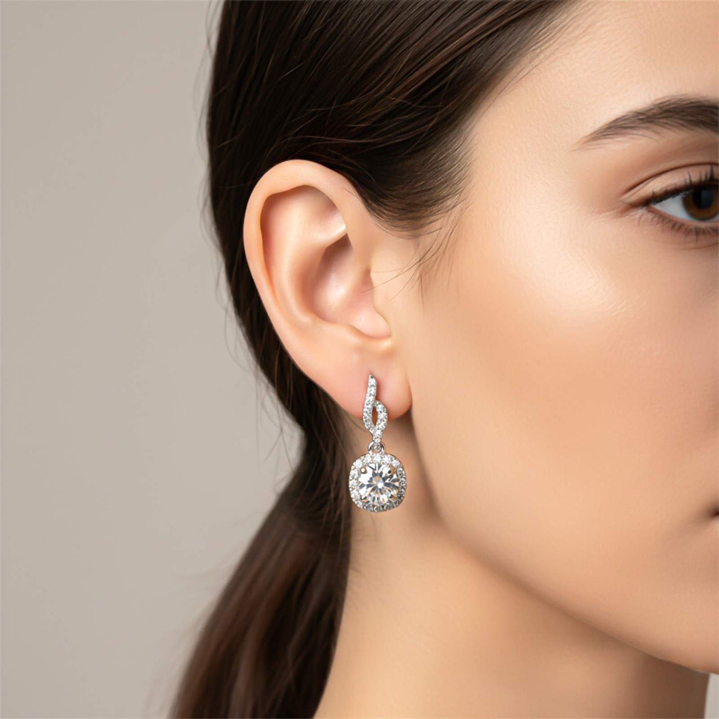 Silver Drizzle Halo Drop Earrings