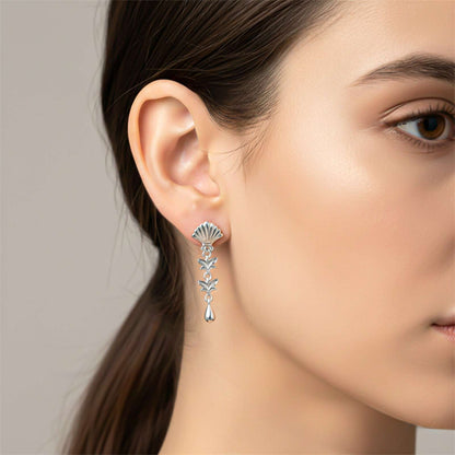 Silver Tribal Petal Layer Drop Earrings