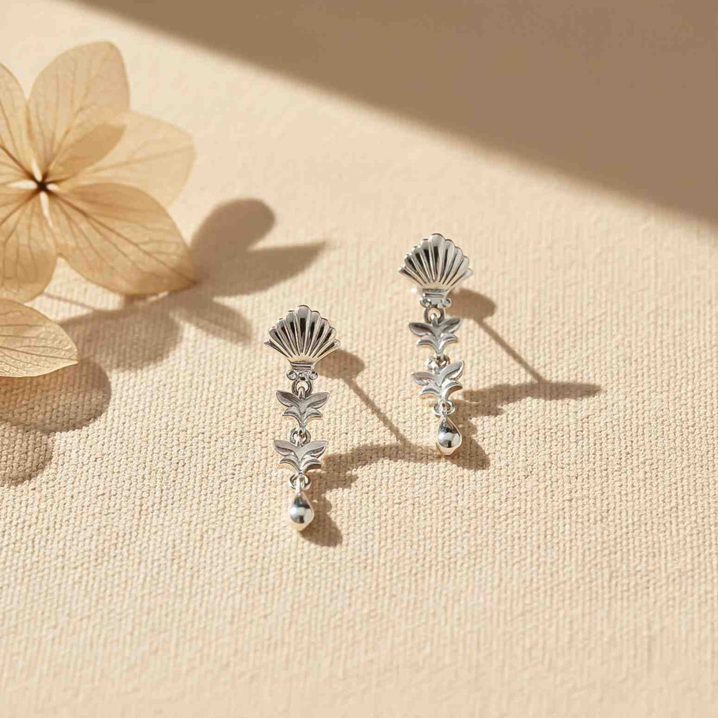 Silver Tribal Petal Layer Drop Earrings